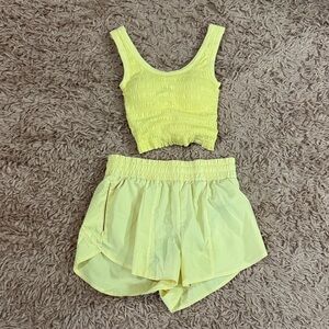 Yellow Cropped Tank and Shorts Set
